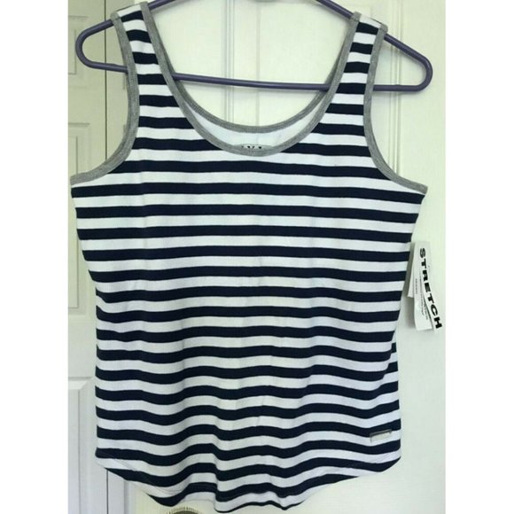 New York Laundry NYL Stretch Blue White Striped Women's Tank Top Camisole M NWT - Picture 1 of 7